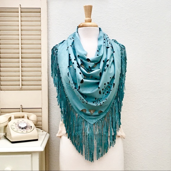 Accessories - Ultra Suede Santa Fe Triangular Fringe Trim Shawl